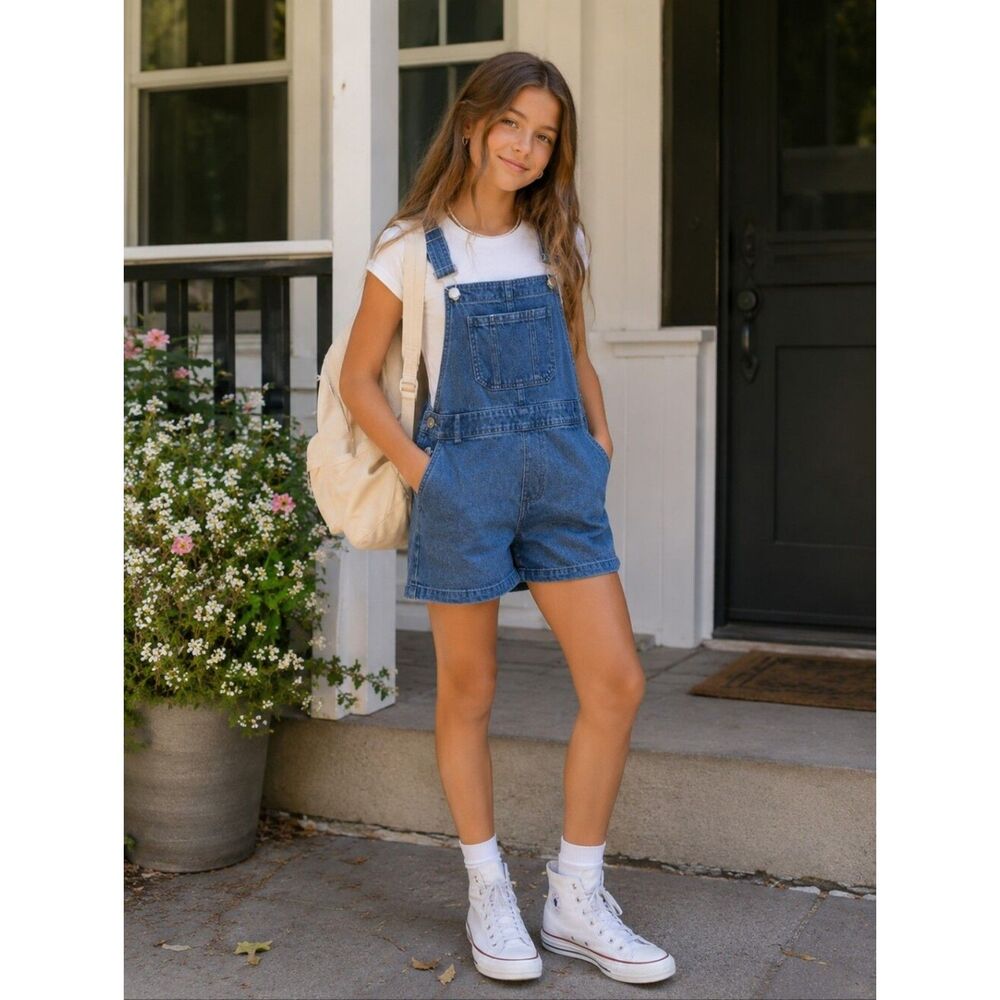 Girls Denim Shorts Overalls Medium Love By Chesley School Capsule Summer